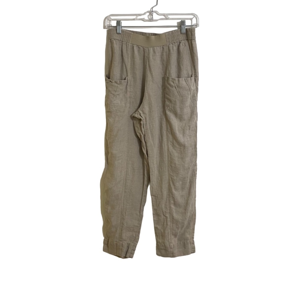 Yuvita Earthy Taupe Elastic Waist Pull On Linen Pants Comfy Size Medium - Picture 1 of 7